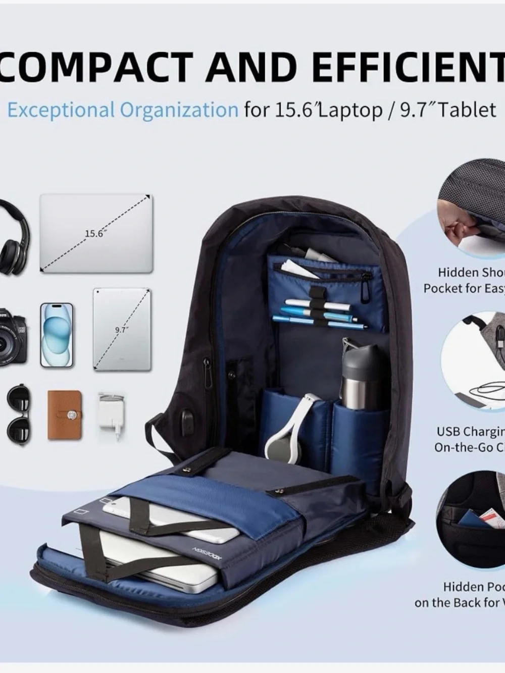 XD Design Light Blue Anti-Theft Backpack